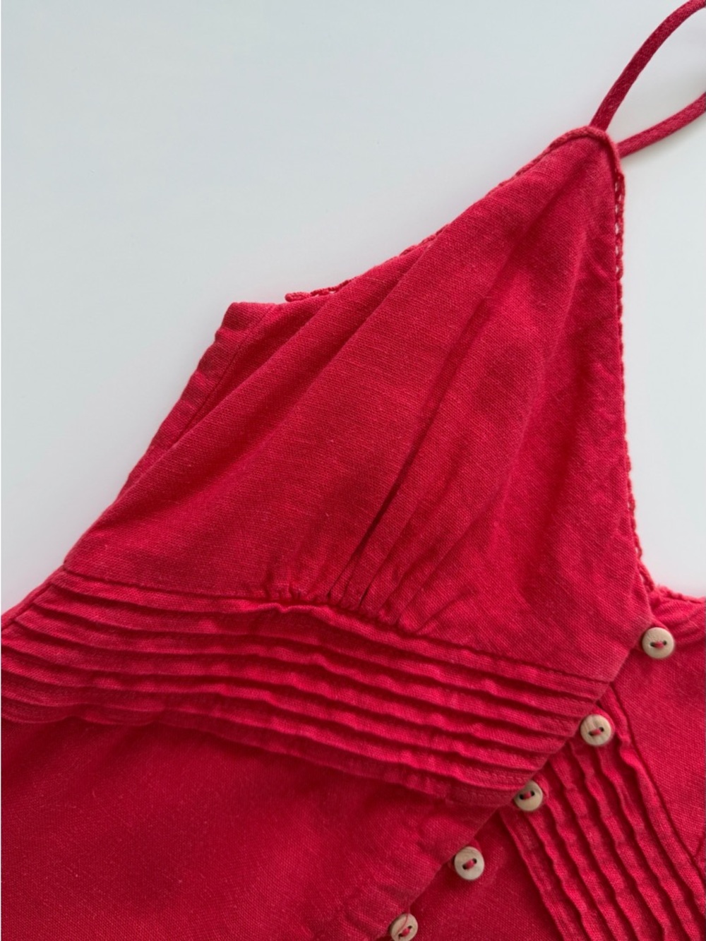 ZARA Red Linen Blend Midi Dress Button Front Slit Strappy Size XS Summer - Picture 6 of 16